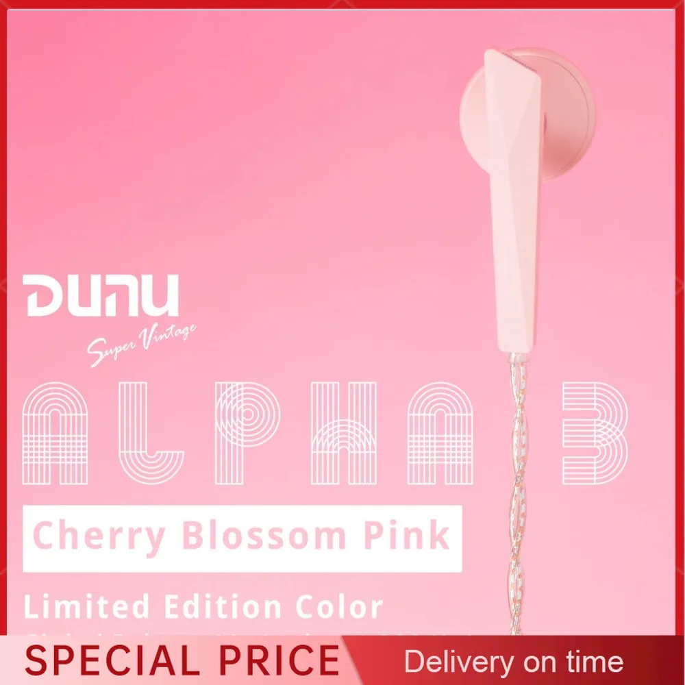 DUNU ALPHA 3 Limited Edition Cherry Blossom Pink 14.2mm Dynamic Driver Earbuds HiFi Flathead Earphones 3.5mm SE Termination