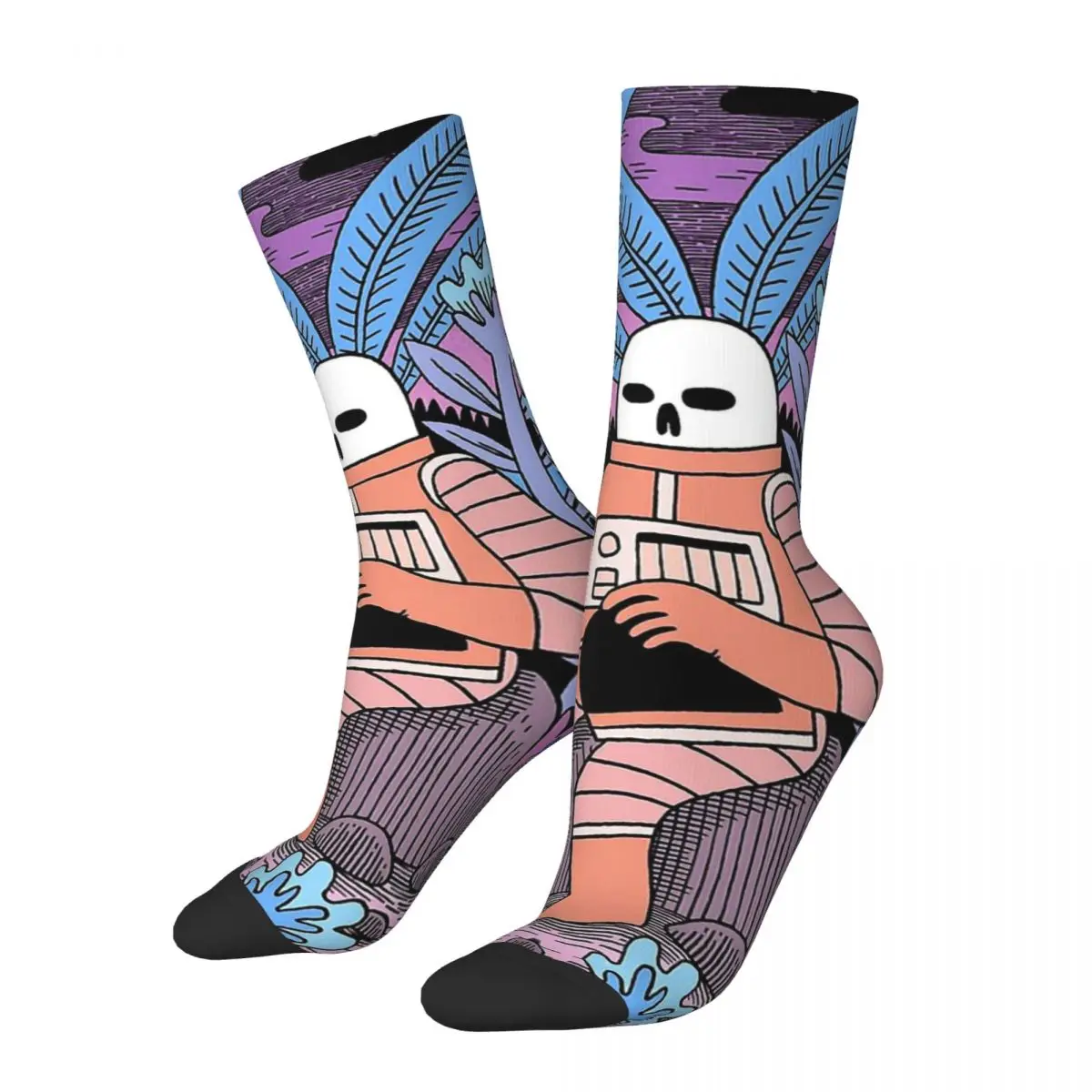 Funny Crazy Sock for Men The Second Cycle Hip Hop Harajuku Skull Art Happy Seamless Pattern Printed Boys Crew Sock Casual Gift