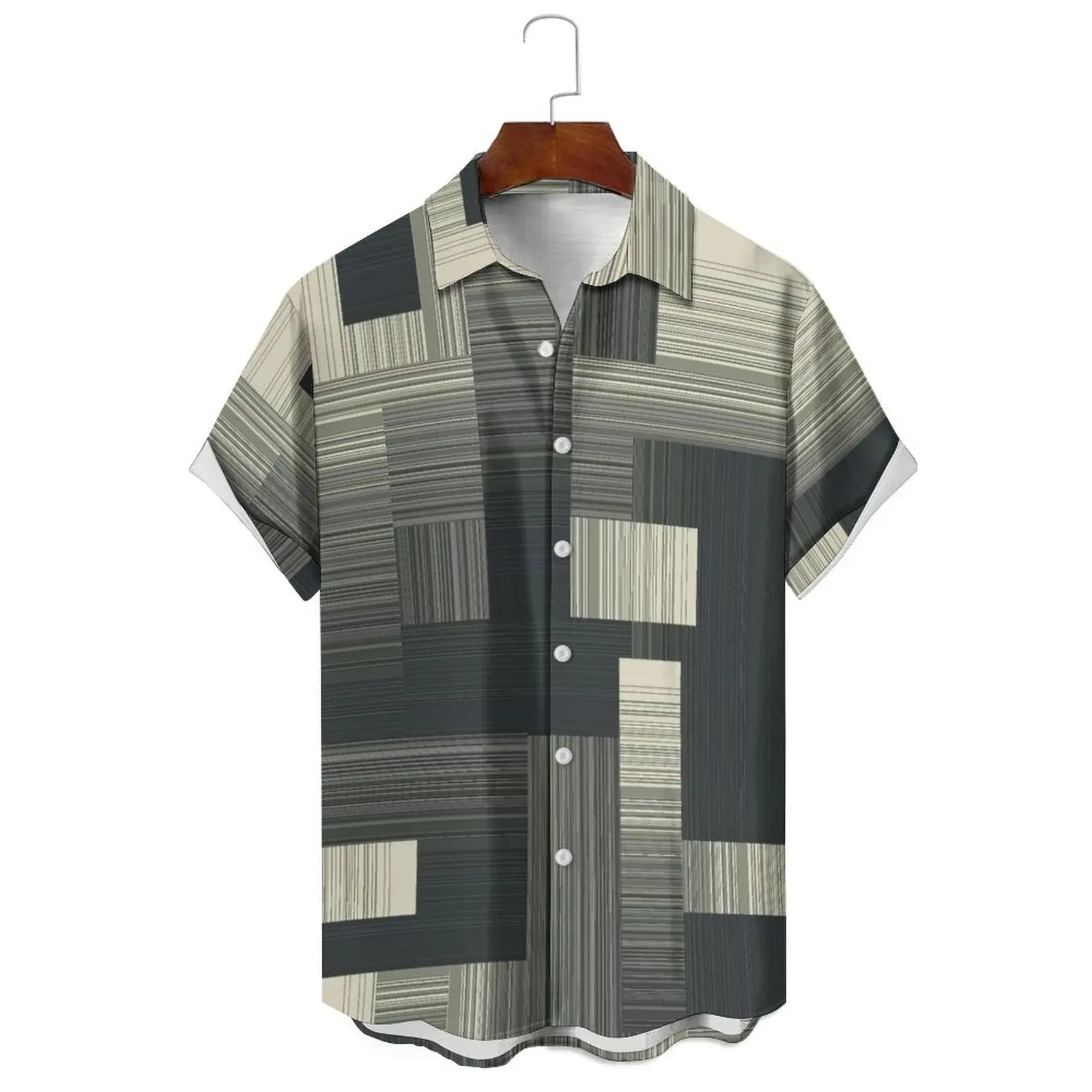 

Simple Summer Fashion Men Loose Casual Breathable Pattern Irregular Pattern Printed Single-Breasted Short-Sleeved Shirt