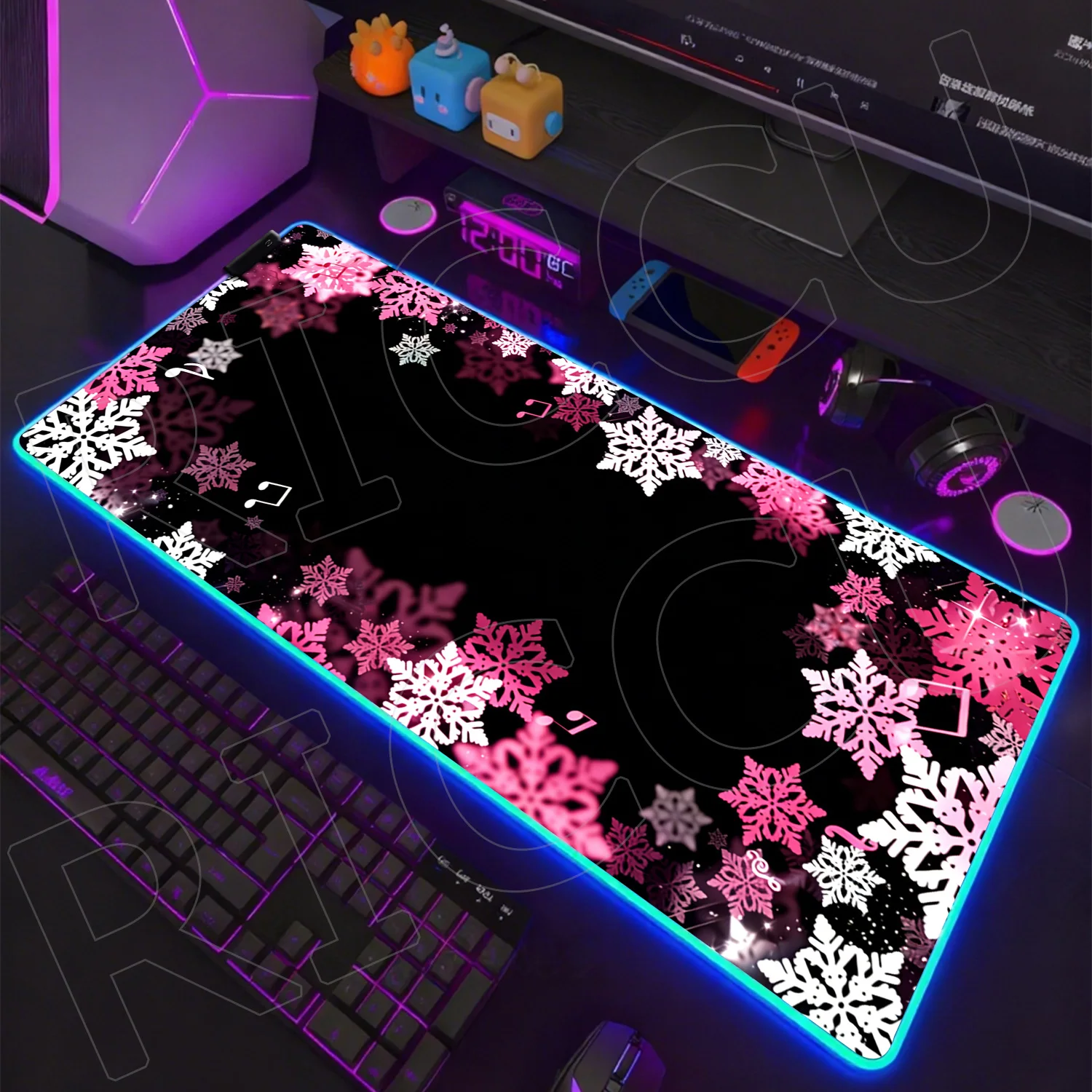 

RGB Desk Mats Snowflake musical HD note Mouse Pad Gaming printon New Mousepad XXL Mat Office Natural Rubber Soft Mice LED Pads