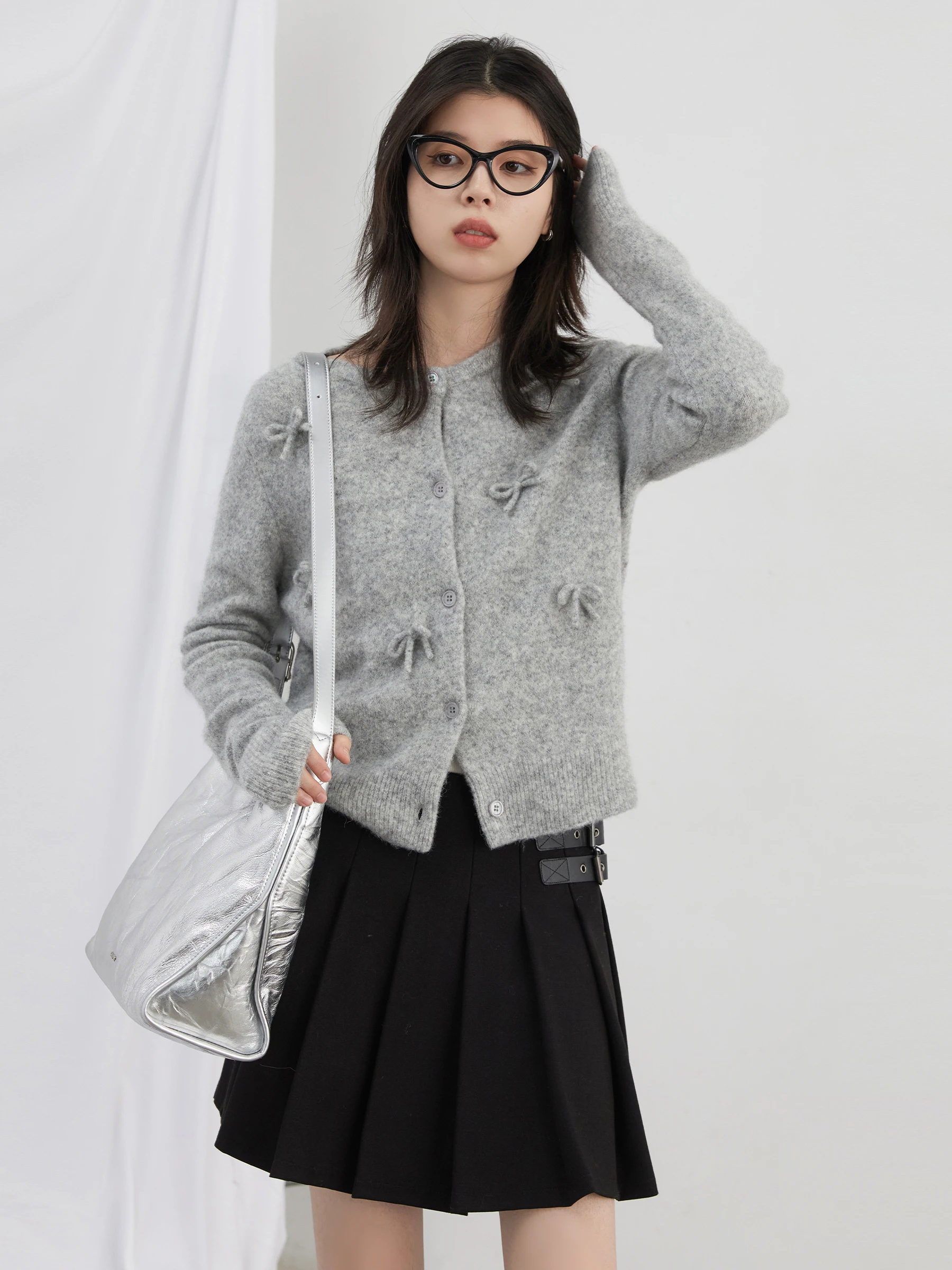 

Новый зимний шерстяной вязаный свитер с узлом для женщин, свободный крой, корейский длинный свек, круглый кардиган Ne