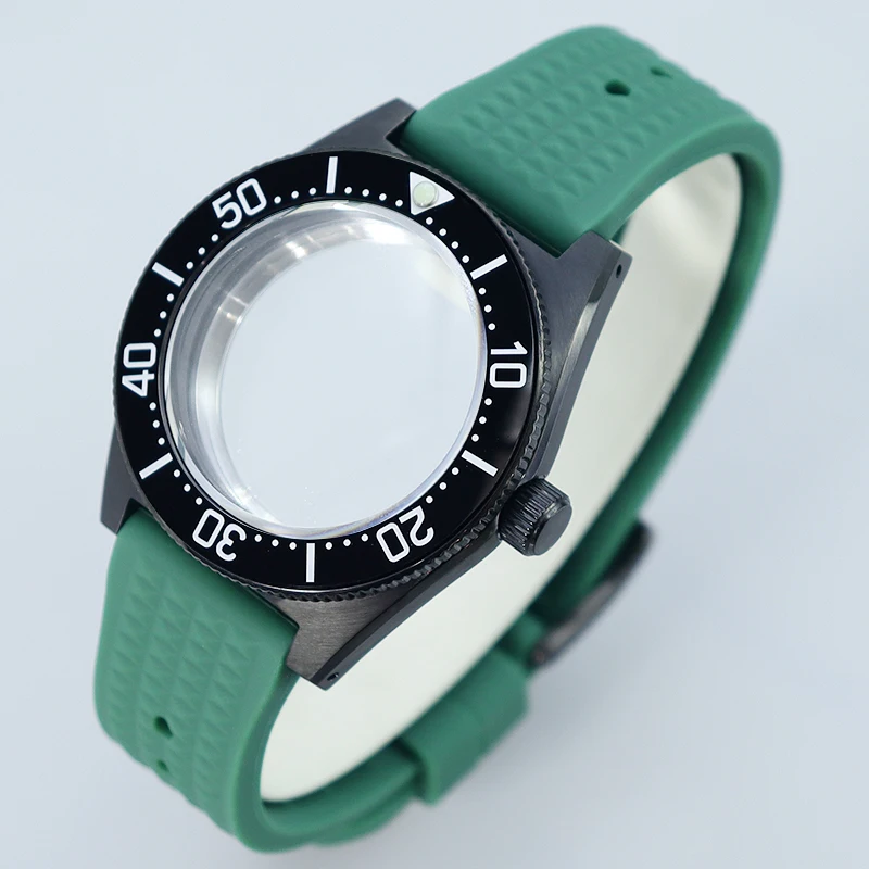 40mm Diving Sports Black Watch Case Green Rubber band Sapphire Fit Seiko NH35 NH34 NH36/38 Movement 28.5mm Dial Mod Tiger Whale