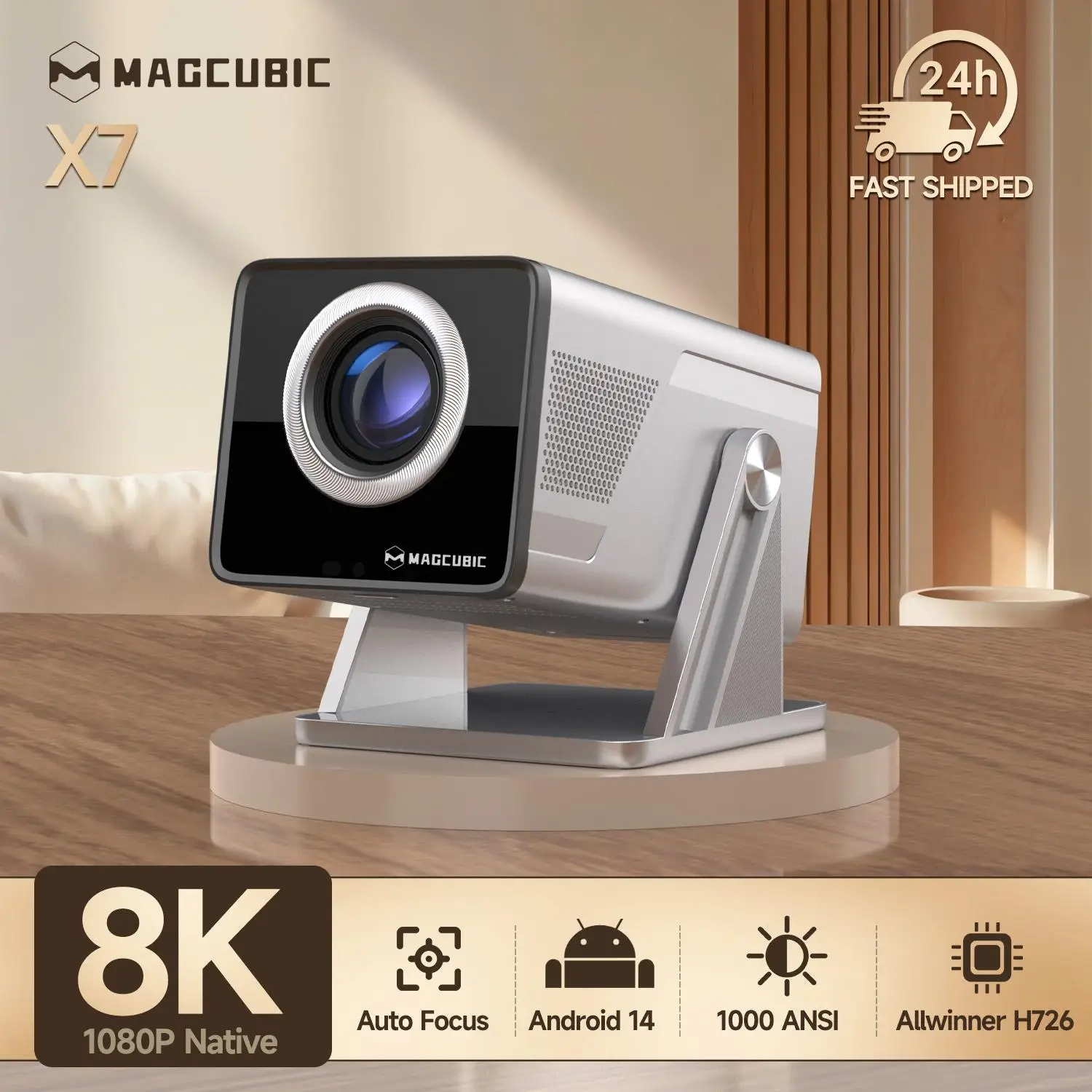Magcubic 8K HD 1080P Projector 1000ANSI X7 with 5W Speaker Android 14 WiFi6 BT5.4 Outdoor Video Home Theater Support