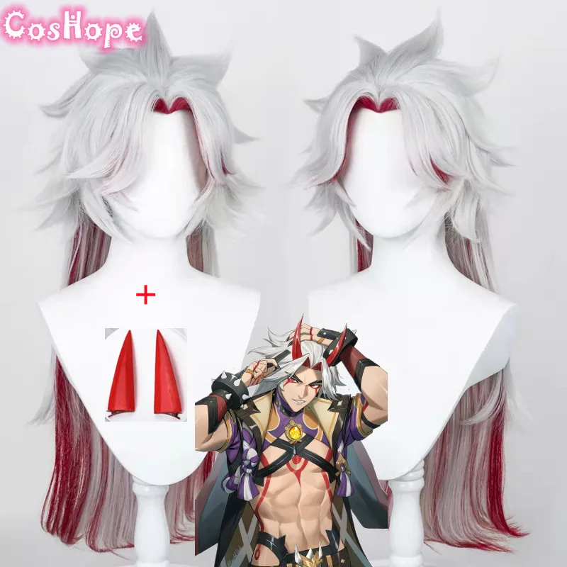 Arataki Itto Cosplay Wig 80cm Silver Red Wig Cosplay Anime Cosplay Wig Heat Resistant Synthetic Wigs Halloween