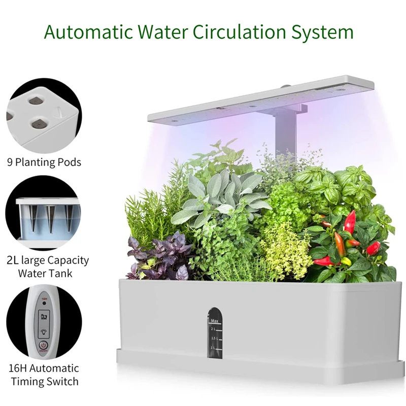 

Garden Hydroponics Growing System Indoor Herb Garden Kit Automatic Timing LED Grow Lights Smart Water Pump for Home Flower Pots