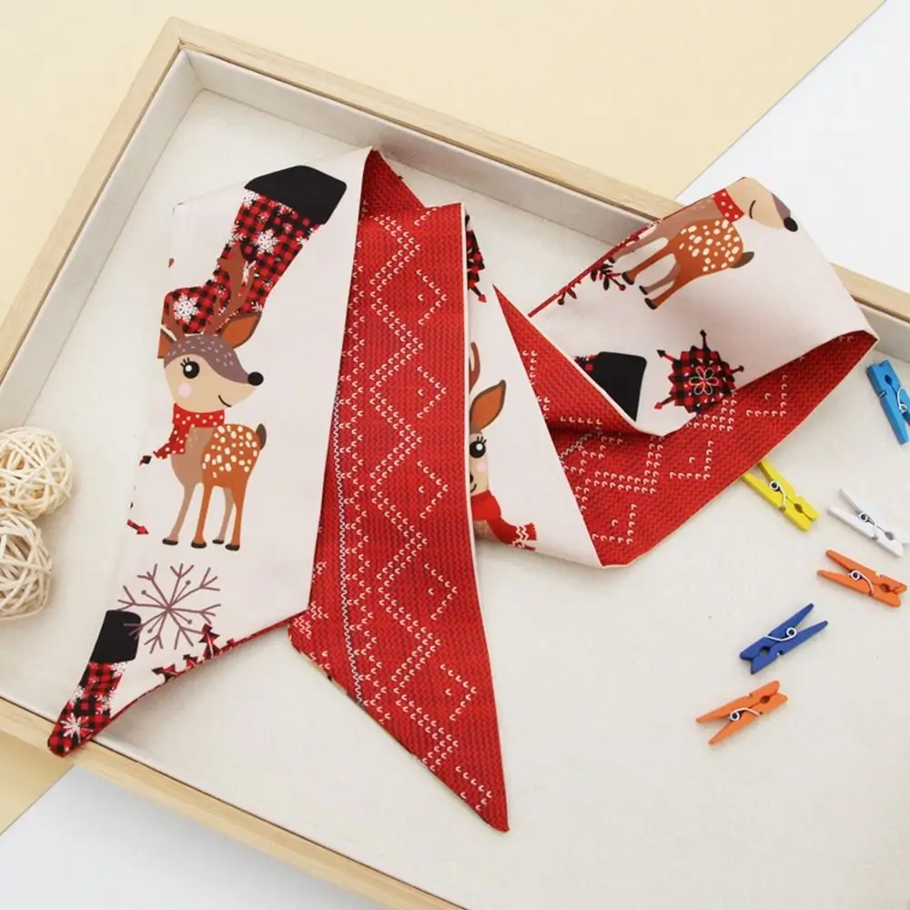 

Headwear Printed Long Scarf Korean Style Scarves Red Christmas Hair Band Female Printed Scarf Long Silk Scarf Hair Ribbon