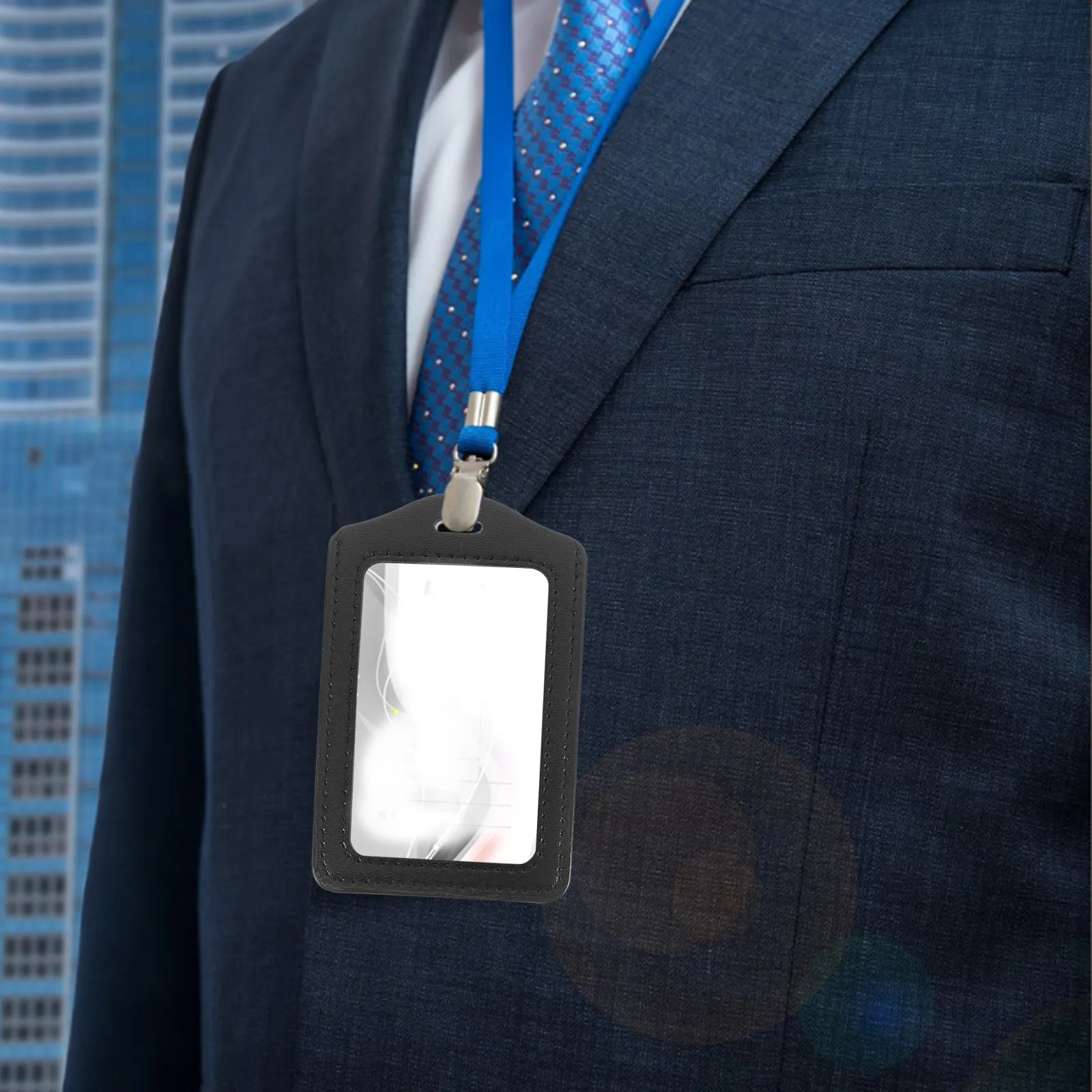 10Pcs Vertical Card Holder PU Reusable Badge Holder for Id Badge Display with Clear Sleeve Protection for Office School