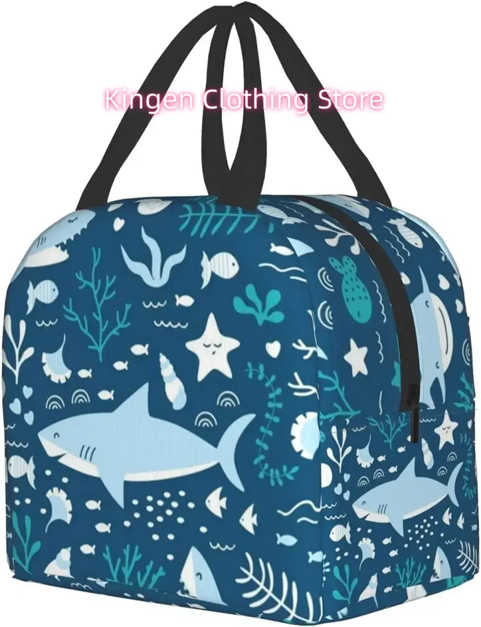 Insulated Lunch Bag for Work School Picnic Blue Cute Shark Cooler Lunch Box Containers for Adults Thermal Tote Portable Reusable
