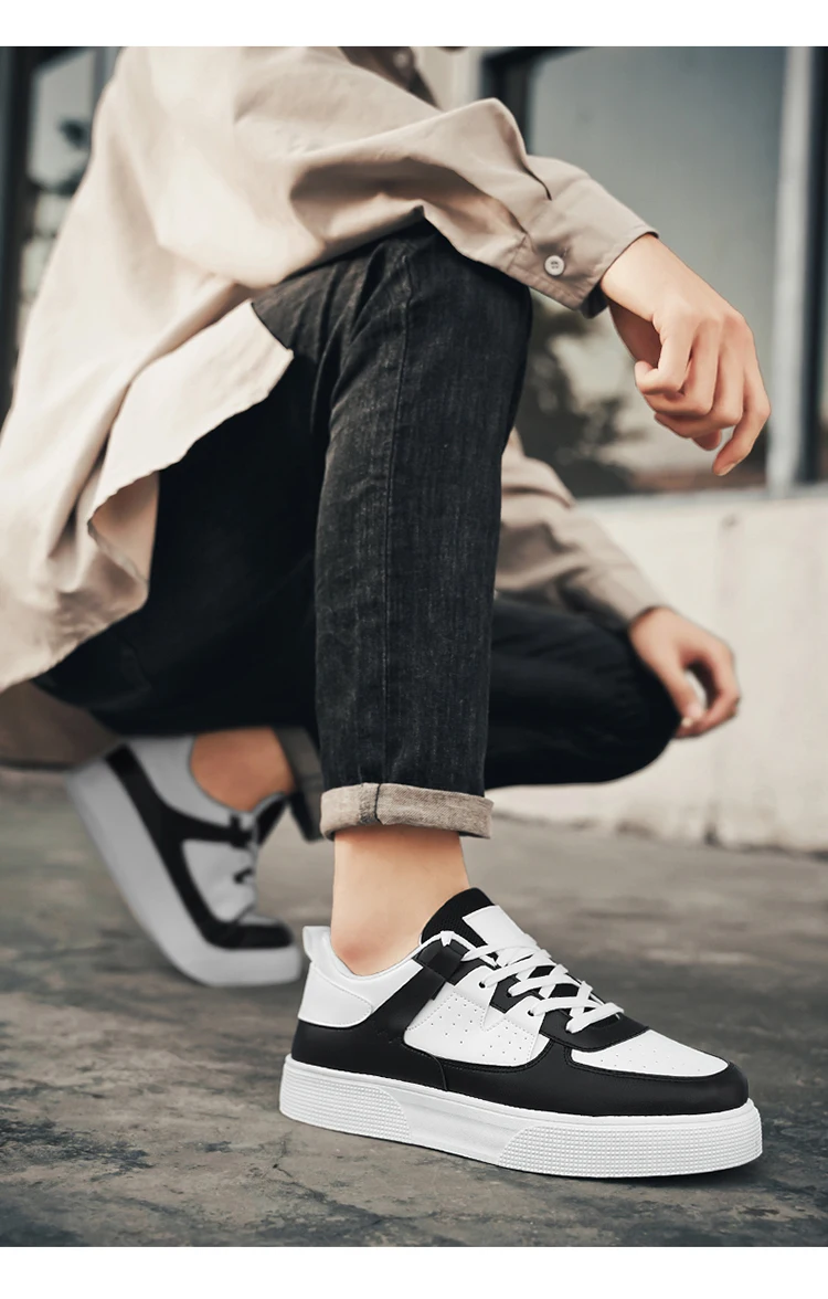 Herren Casual Skate-Schuhe Schwarz-Weiß Farbblock Atmungsaktive Niedrige Plateau-Sneaker – Detail 9