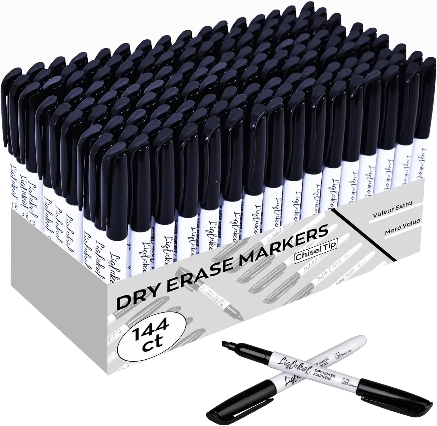 

144 Pack Dry Erase Markers, Black Low Odor, Chisel Tip Bulk for Classroom Office