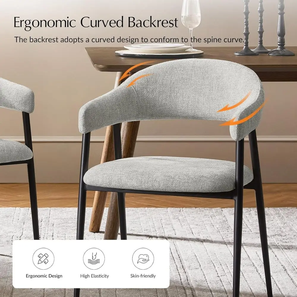 6-Piece Modern Fabric-Upholstered Dining Chairs with Metal Legs, Grey, Suitable for Kitchen, Dining Room, and Restaurant Use