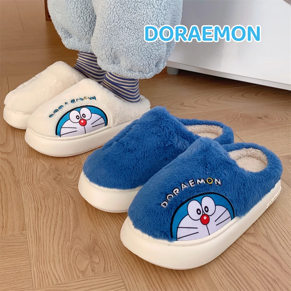 2024 Winter Cute Cartoon Doraemon Slippers Women Fashion Warm Comfortable Quiet Leisure Home Non-Slip Warm Slippers Size 36-45