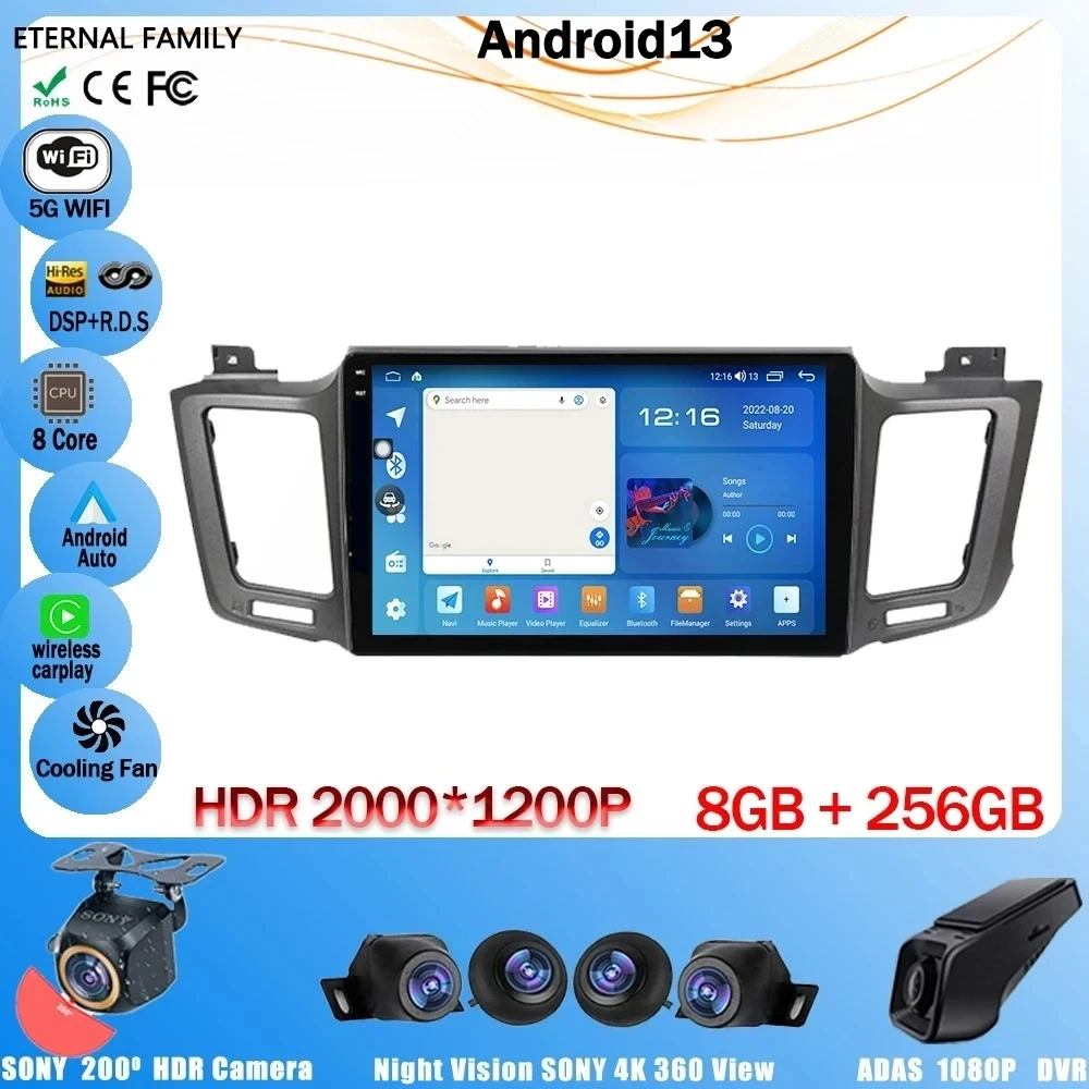 

Auto Radio For Toyota RAV4 2012 2013 2014-2018 Android 13 Car Stereo Multimedia Player GPS Navigation 4G WIFI BT DSP NO 2Din DVD