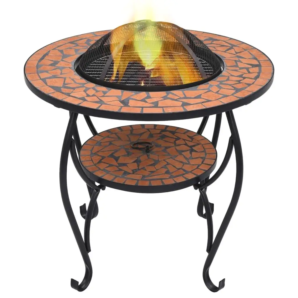 Terracotta Mosaic Fire Pit Table - 26.8 Ceramic Outdoor Heater for Patio & Garden