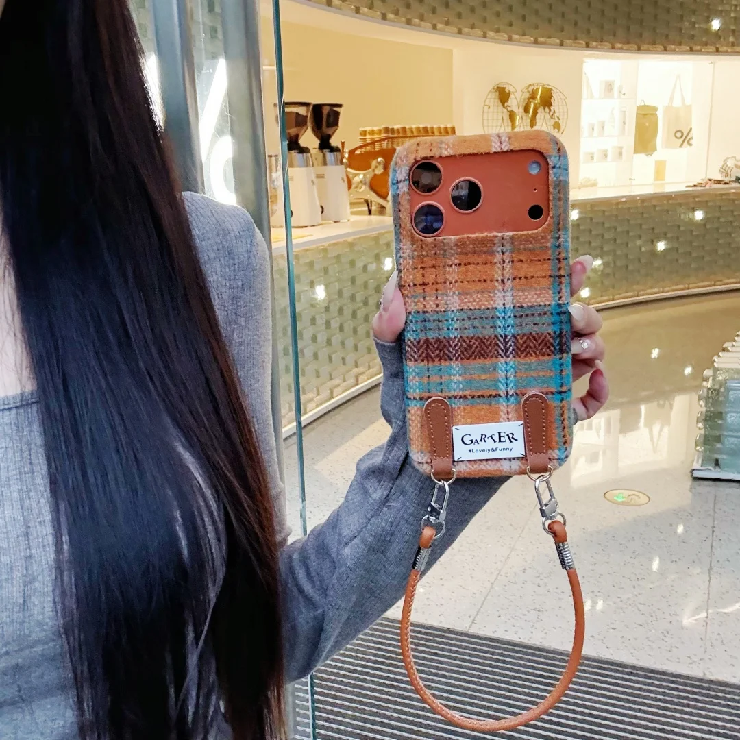 

Милый тканевый чехол с 3D мультяшным рисунком в оранжево-синюю клетку для телефона для iphone 17, Pro max 16, 15, 14, задняя крышка в подарок