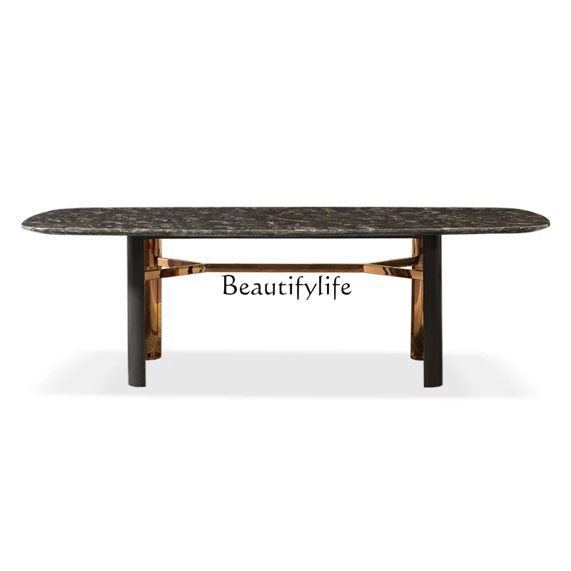 Italian minimalist light luxury natural marble dining table luxury stone long table