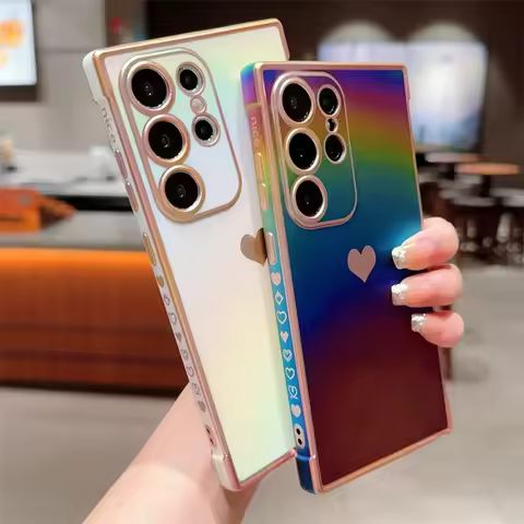 Colorful Love Heart Phone Case For Samsung Galaxy S25 S24 S23 S22 Plus Ultra S21 S20 FE Electroplated Soft TPU Back Cover