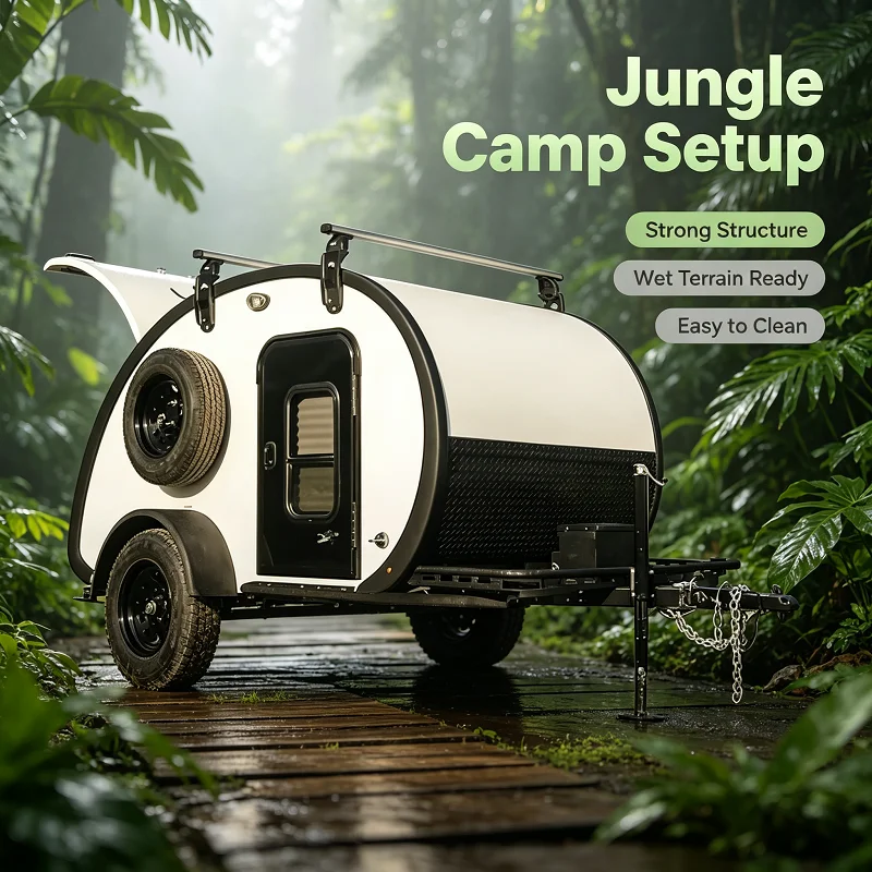 Towable Camper Trailer, Compact Travel Trailer Lightweight with Sleeping Section and Cooking Kitchen for Outdoor Family Camping