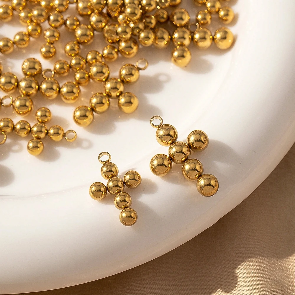 1 Or 5 Stainless Steel Smooth Beads Round Bead Cross Pendant DIY Handmade Necklace And Bracelet Materials