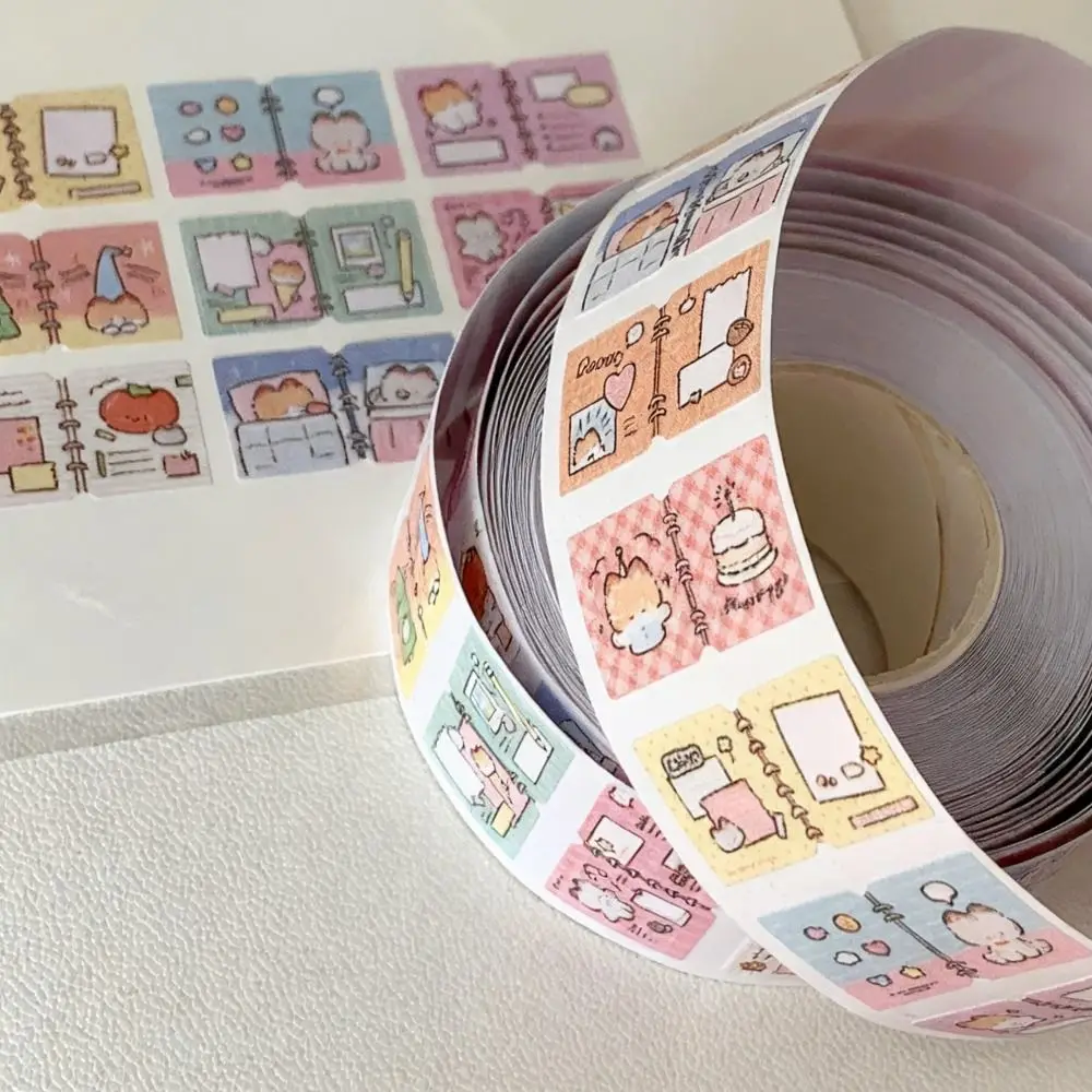 200Pcs/Roll Cute Kitten Label Sticker DIY Scrapbooks Removable Index Tabs Gift Cartoon Classification Tags Student Supplies