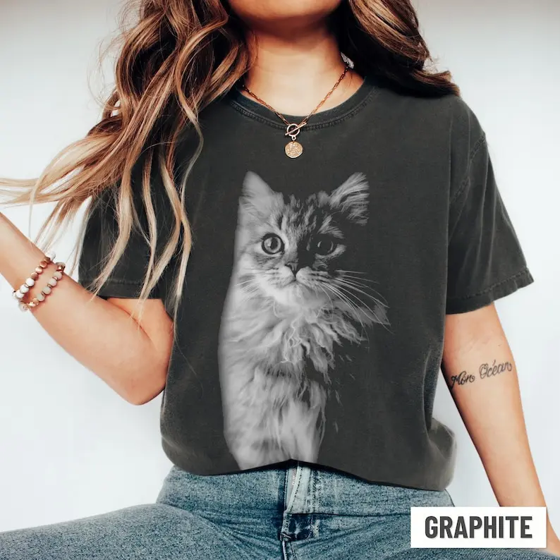 Custom Pet Photo T Shirt intage cat dog portrait printed tee personalized casual top pet memorial gift for animal lovers