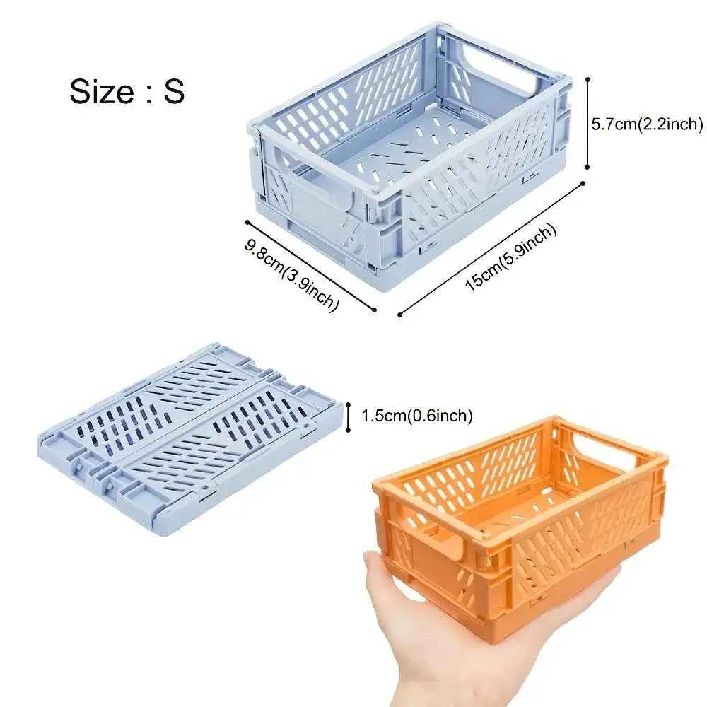 5 Pcs Foldable Hollow Mini Plastic Storage Baskets - Stackable Desk Organizers, Toiletries Baskets for Office, Kitchen, Ideal Gift Option, Foldable Basket
