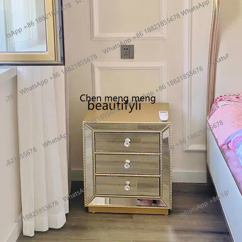 ss 8350 Simple European Mirror Light Luxury Bedside Table Phone Table Glass Dressing Table Neoclassical Modern Bedroom Side Cabi