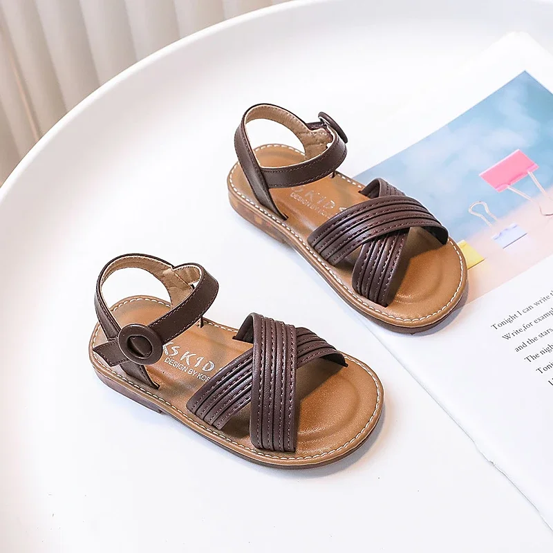 Sandalias de verano para niño y niña, chanclas cruzadas, planas, informales, con punta abierta, antideslizantes, para caminar en la playa