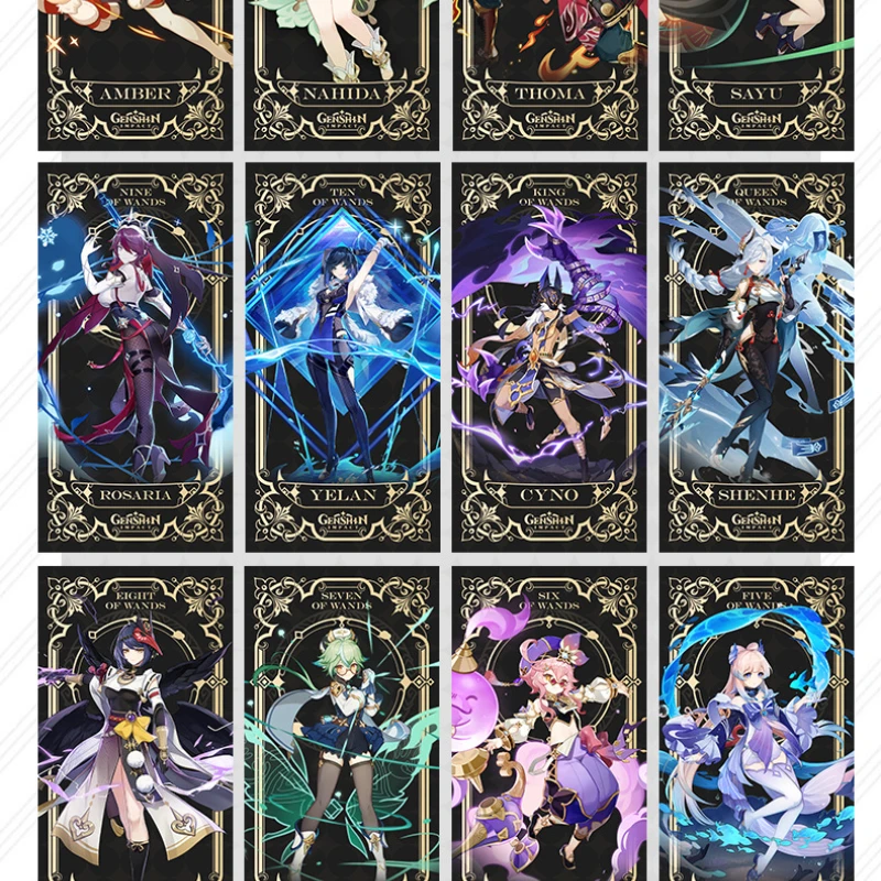 Juego de cartas de Tarot Genshin Impact, Nahida, Eula, Thoma, Layla, Kaeya, accesorios de Anime, 14x7cm, 56 unids/lote por caja