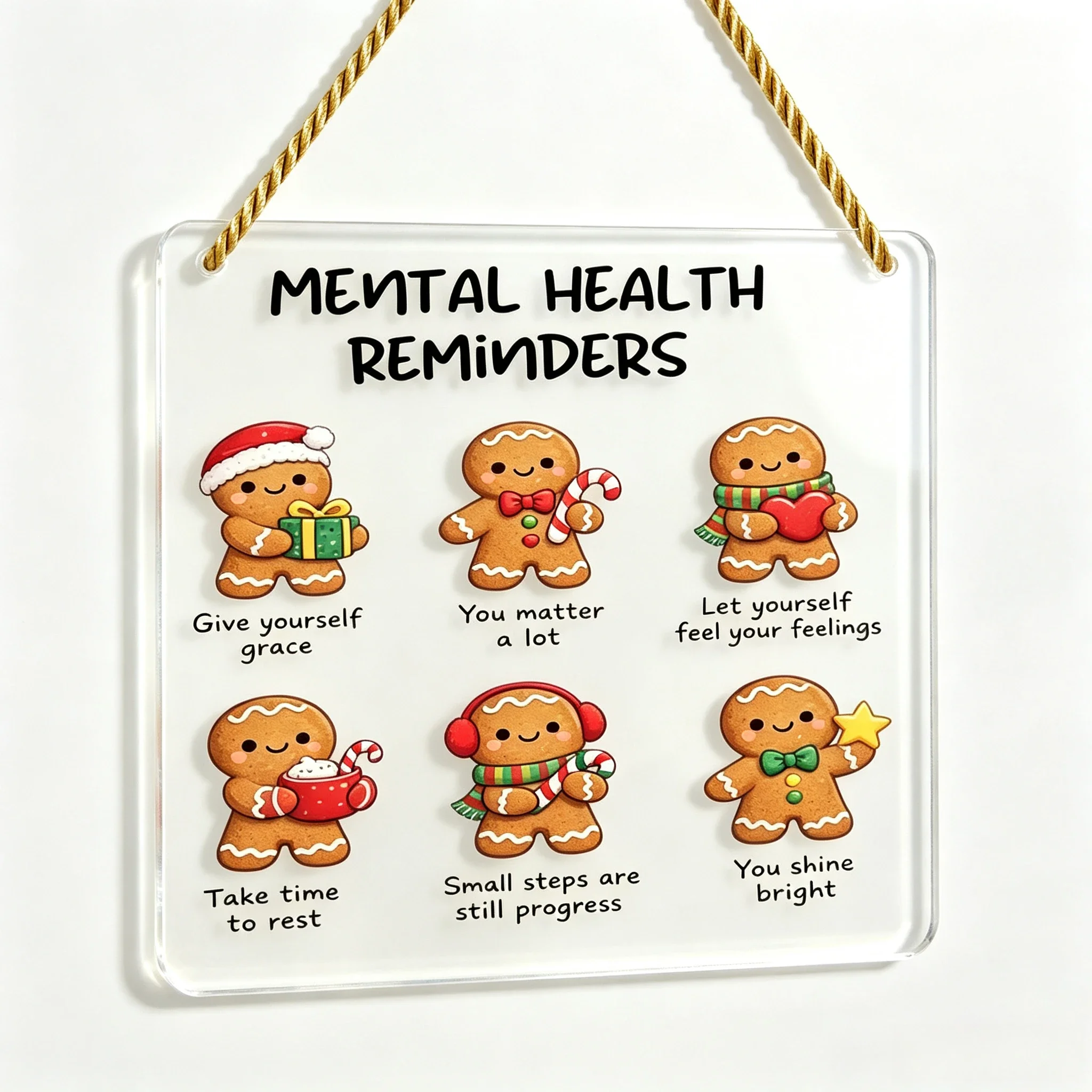 Cute Christmas Gingerbread Clear Acrylic Door Sign,Positive Affirmation Gingerbread Man Acrylic Wall Plaque, Winter Home Ornament