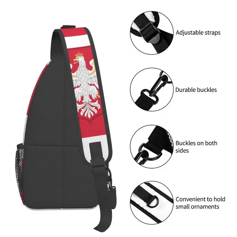 Casual Kingdom Of Poland Flag Sling Bag for Travel Hiking Men Crossbody Chest Backpack Shoulder Daypack