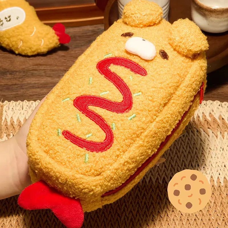 Japanese Cute Plush Makeup Bag Creative Fried Shrimp Pencil Case Funny Food Shaped Zipper Coin Purse Portable Travel Storage Bag