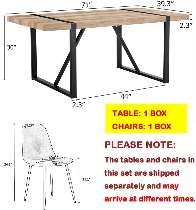 طقم طعام مكون من 9 قطع، طاولة خشبية مستطيلة مقاس 71 بوصة و8 كراسي قماش للمطبخ