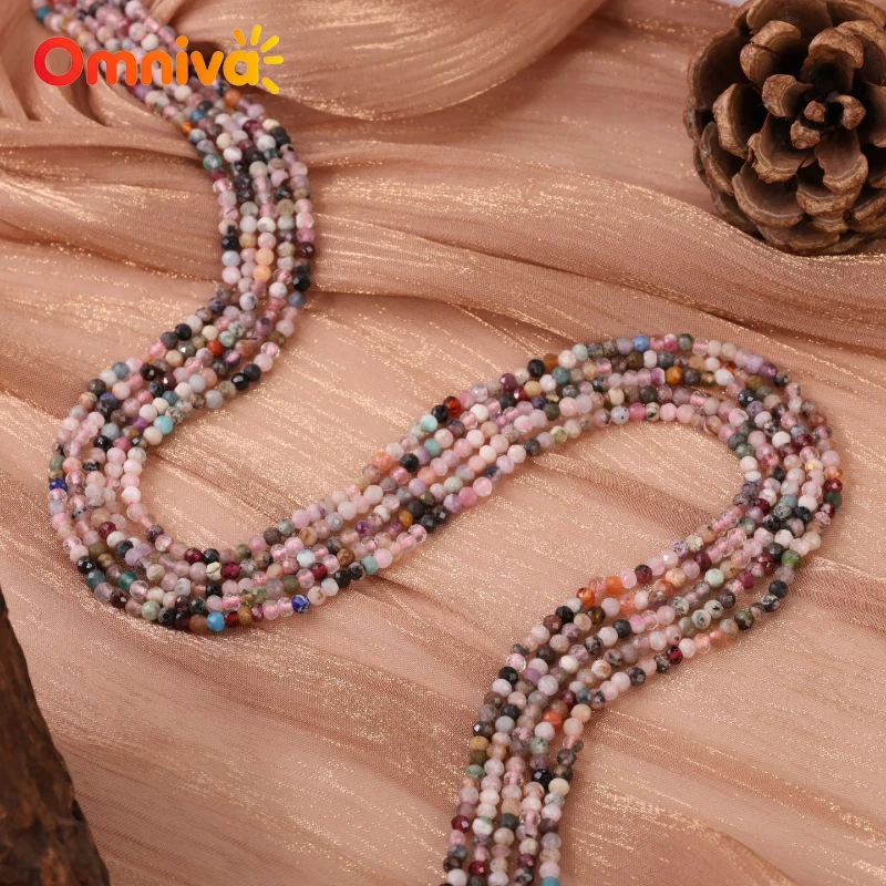 Natural Stone Faceted Small Mixed color mixed tourmaline beads DIY Necklace Accessories For Jewelry Making 15 '' Wholesale 2/3MM