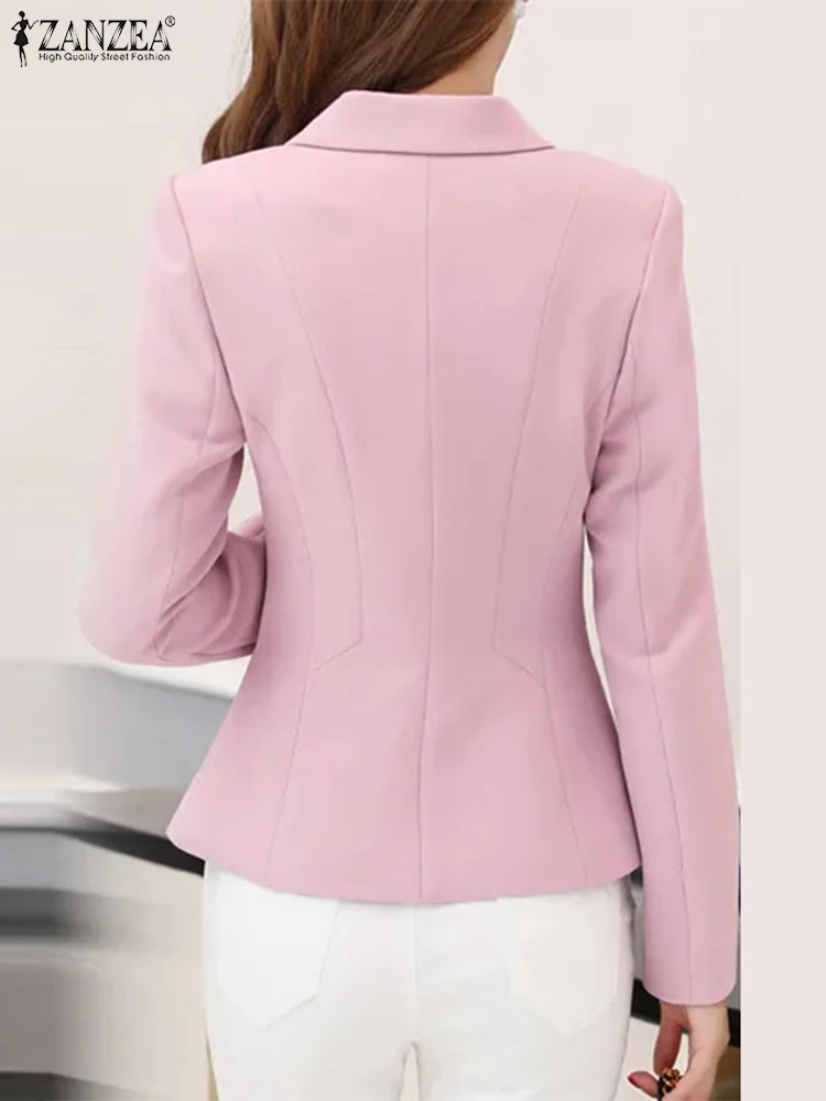 ZANZEA Women Long Sleeve Blazer Korean Fashion Lapel Collar Office Formal Coat Elegant Solid Thin Jackets Casual Waist Outwear