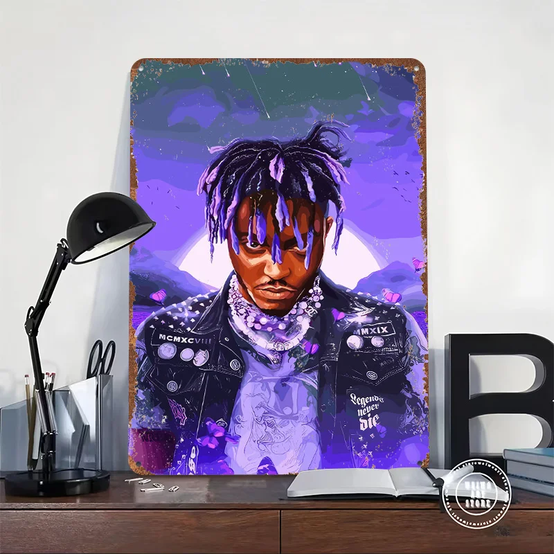 Juice Wrld Rapper Rap Tinplate Poster Customized Wall Art Retro Vintage Metal Signs for Fans Gaming Room Decoration Cozy House