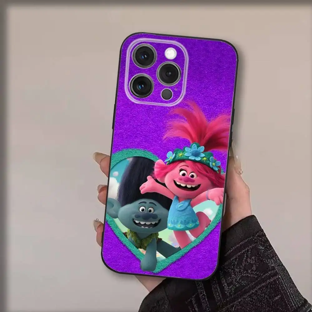 Film T-Trolls P-Poppy-ys Handyhülle für iPhone16,15,14,13,12,11,Pro,Max,Plus,X,XS,SE4,E,Mini,Soft Black Case