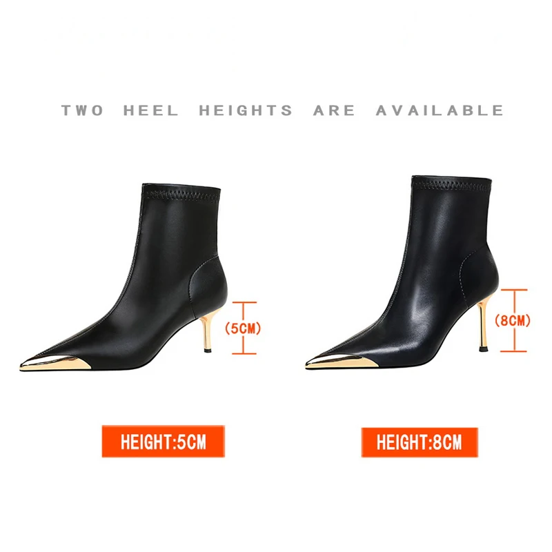 BIGTREE shoes Autumn Winter Boots Metal Pointed tip Women Boots Fashion Leather Boots High Heels Stilettos New Women Ankle Boots