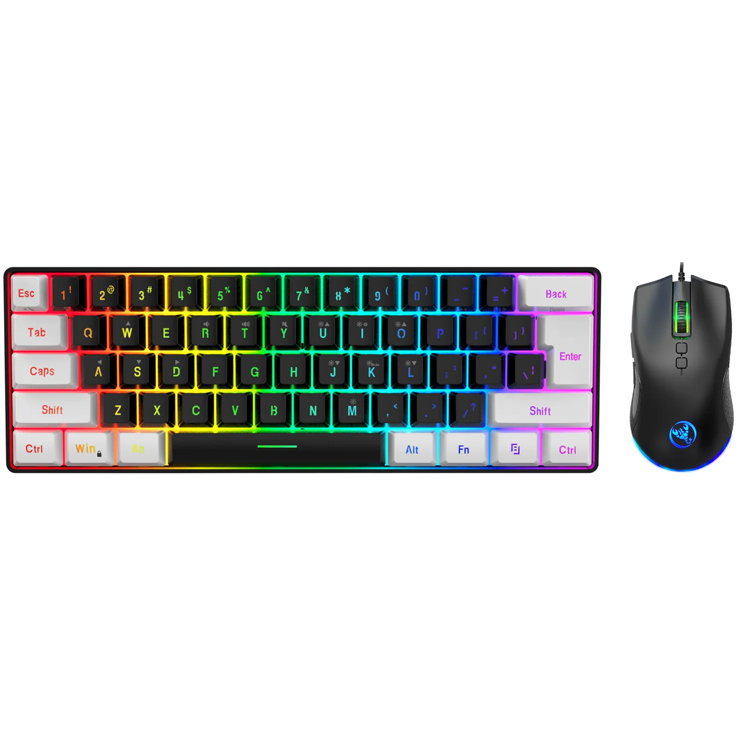 Imagem -02 - Hxsj-rgb Compact Portátil Membrana Teclado e Mouse Grupo Combos para Desktop Jogo Compacto 60 Gaming Teclado Venda Quente