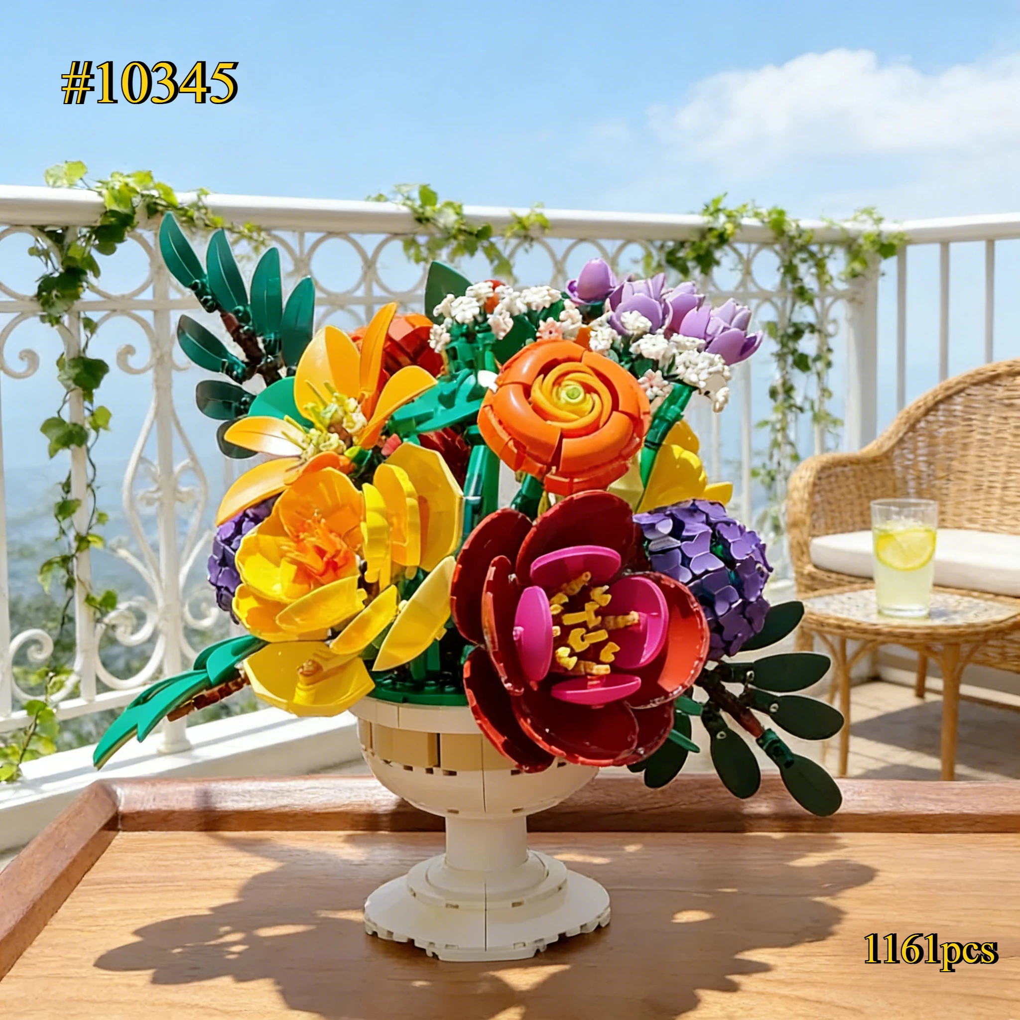 

НОВЫЙ Конструктор «Цветочный букет» 10345, креативное украшение для дома и рабочего стола, сборные кирпичики, игрушки, подарок для девочки, 1161 деталь