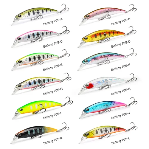 Imagen 1 del producto 70mm 8,9g nuevo señuelo de pesca DW75 hundimiento Minnow señuelo duro 70S Jerkbait Wobbler cebo de pesca lubina de agua dulce señuelo de trucha