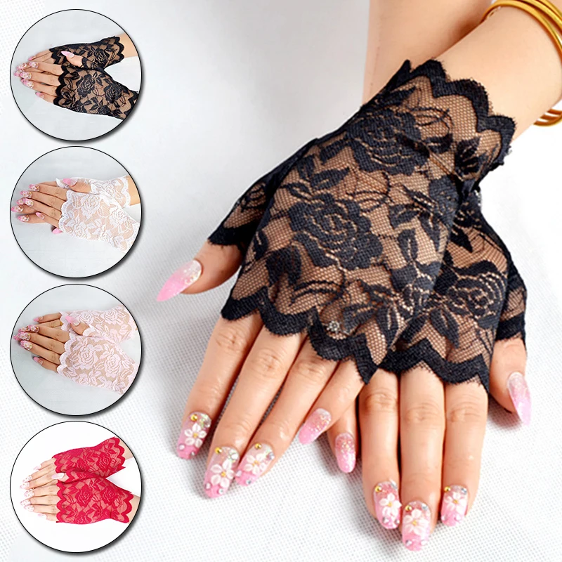 Sexy Lace Short Hand Fingerless gloves Summer Fingerless Mittens Ladies Thin Mesh Half Finger Fishnet Sunscreen Driving Gloves