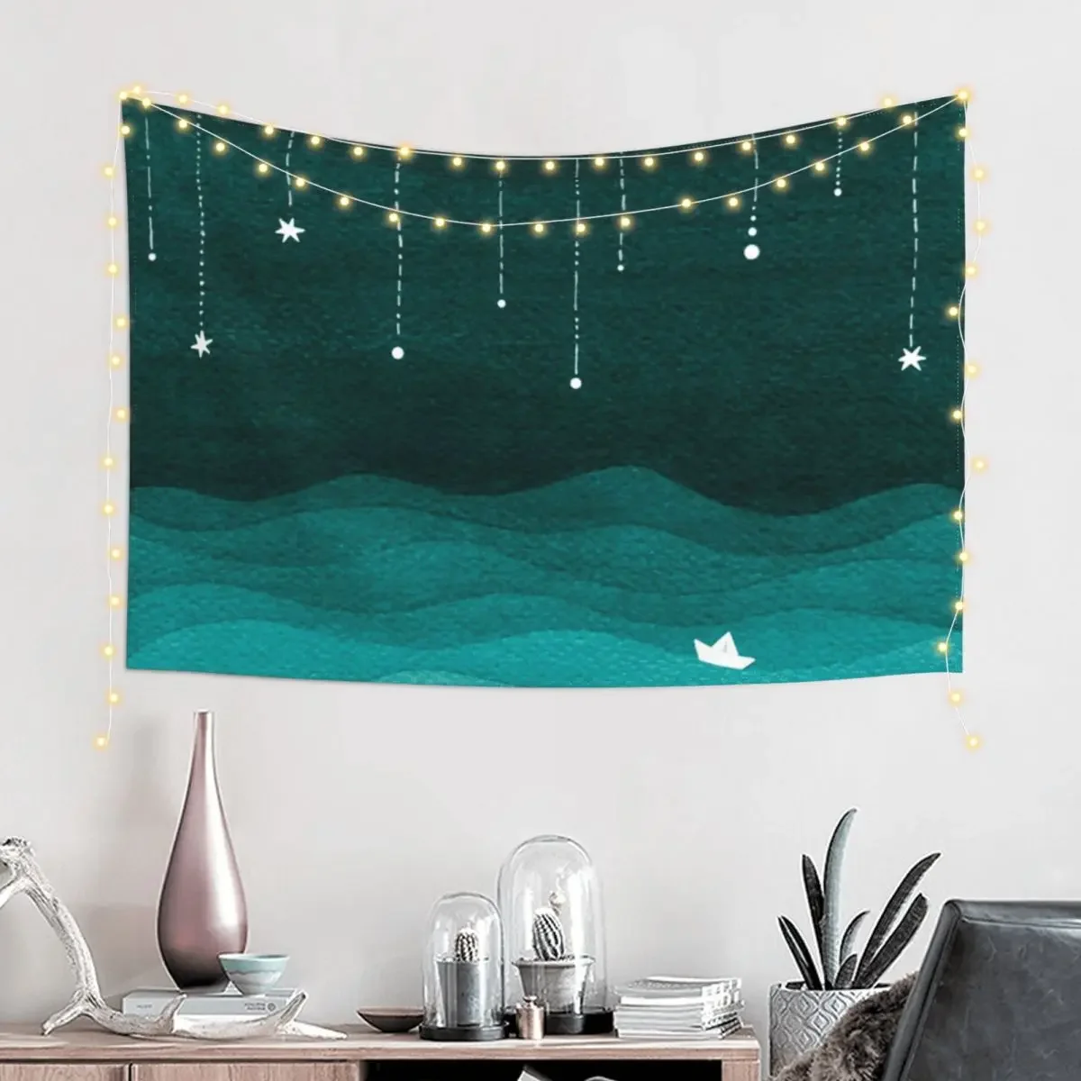 Falling stars, teal Tapestry For Bedroom Decorative Wall Murals Tapestry