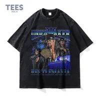Camisetas Undertaker Vintage lavada camiseta de luchador de gran tamaño con estampado DTG Y2K Harajuku camisetas de manga corta para hombres 100% algodón