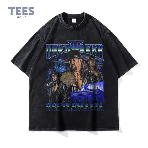 Camisetas Undertaker Vintage lavada camiseta de luchador de gran tamaño con estampado DTG Y2K Harajuku camisetas de manga corta para hombres 100% algodón