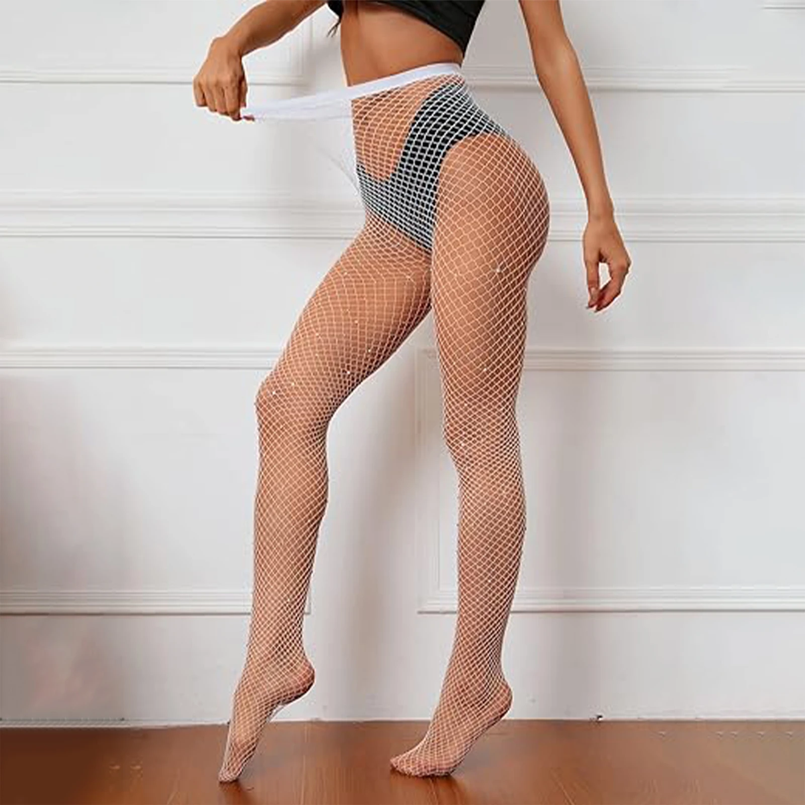 Donne Estate Lolita Collant a rete Strass Maglia Sheer Mesh Collant in nylon Calzini Calze Lolita Cosplay Stage Calze