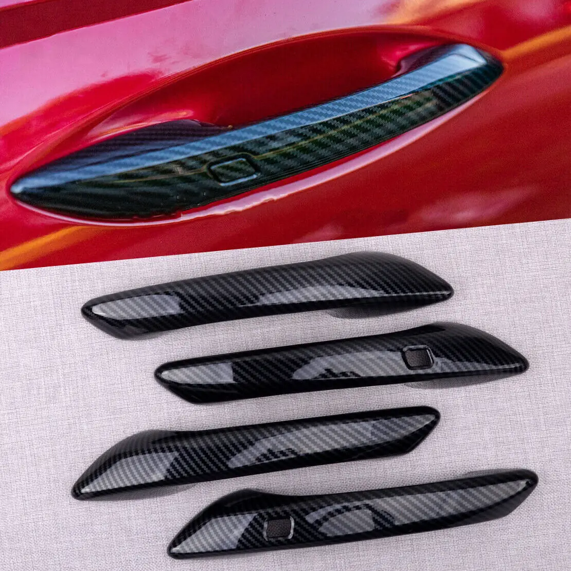 4Pcs/Set Carbon Fiber Texture Car Door Handle Panel Cover Trim for Hyundai 10Th Sonata DN8 2020 Car Styling