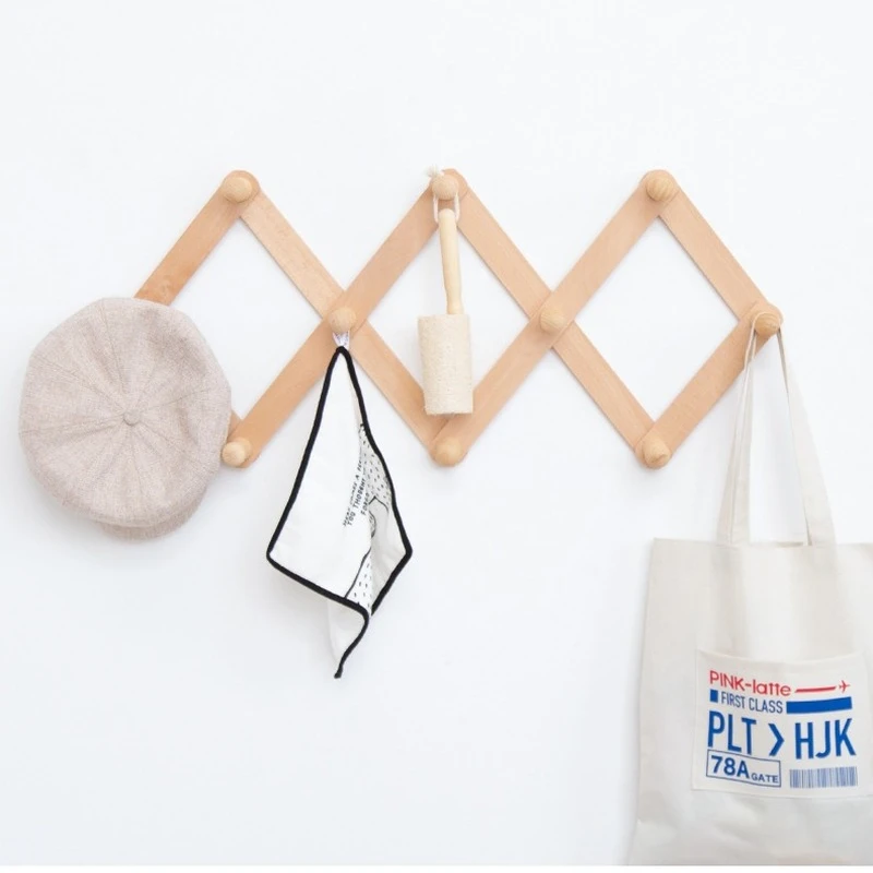 Wooden Expanding Clothes Hanger Expandable Coat Rack Holder Shelf Hat Closet Wall Hook Home Decor  NJ70702