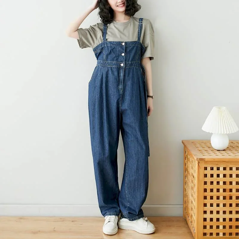 

Denim Jumpsuits for Women Loose Korean Style Harajuku Straight Overalls One Piece Outfit Women Rompers Casual Vintage Playsuits