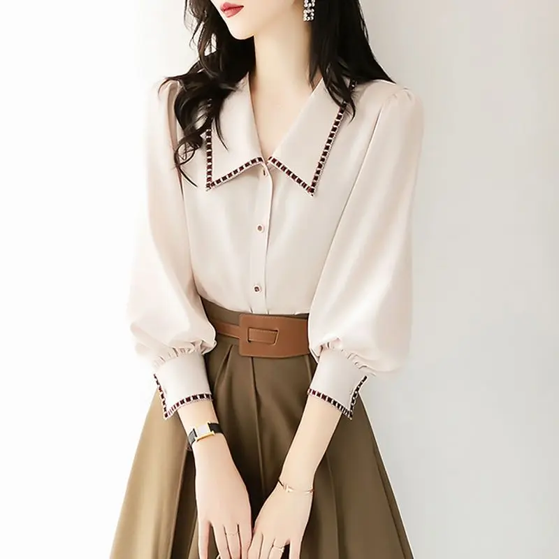 

Новая весенняя женская блузка из шифона с длинным рукавом, тонкая, из полиэфирного волокна, в деловом стиле, французская рубашка для женщин